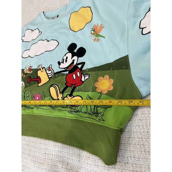 Disney Parks Mickey & Spike Garden Cropped Sweatshirt Retro Flowers Sz L *TG7 - Picture 10 of 13